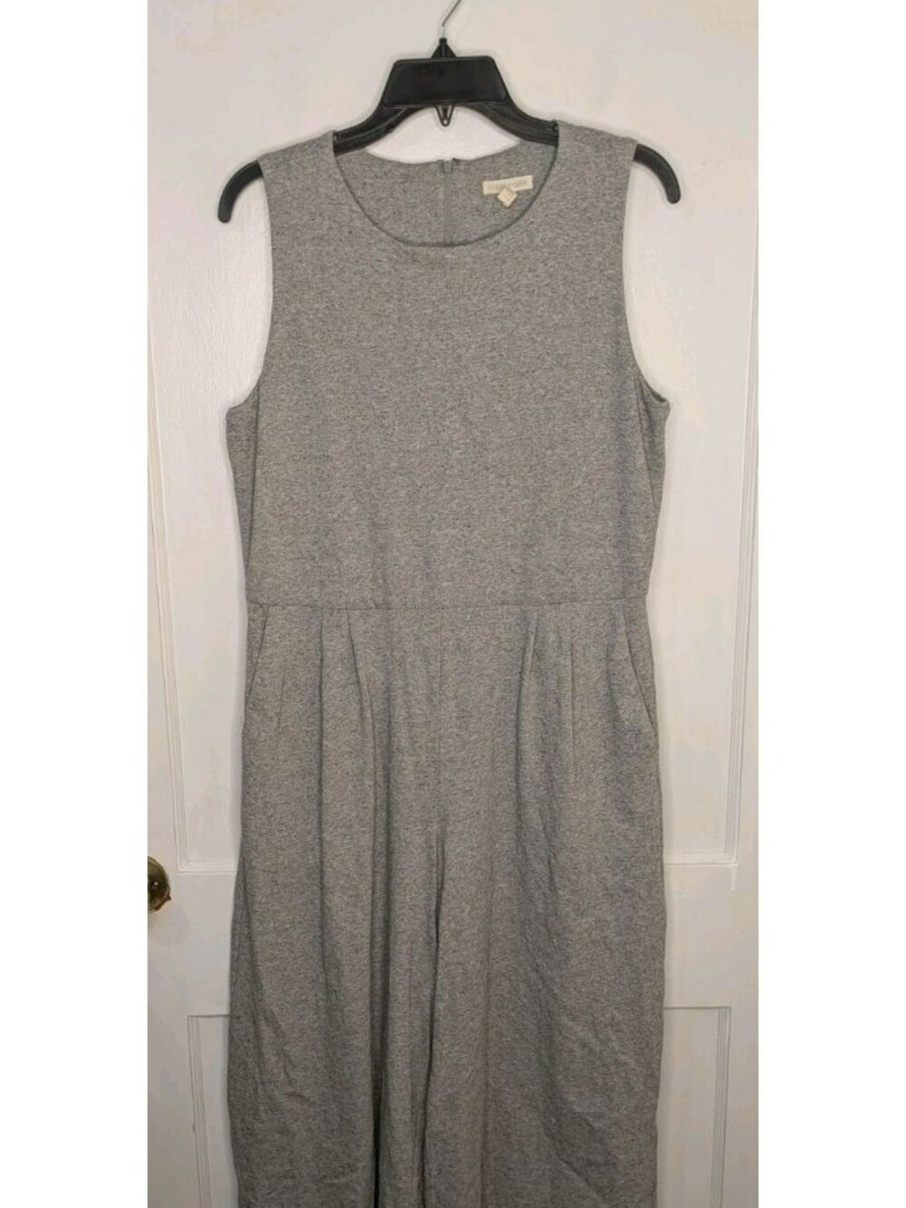 Eileen Fisher Gray Sleeveless Organic Cotton Wide Leg Jumpsuit Sz M Medium